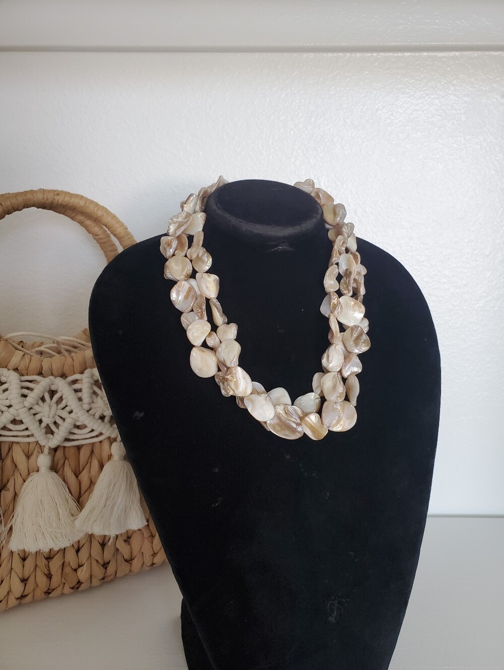 New Cream Seashell Multi Strand Collar Necklace